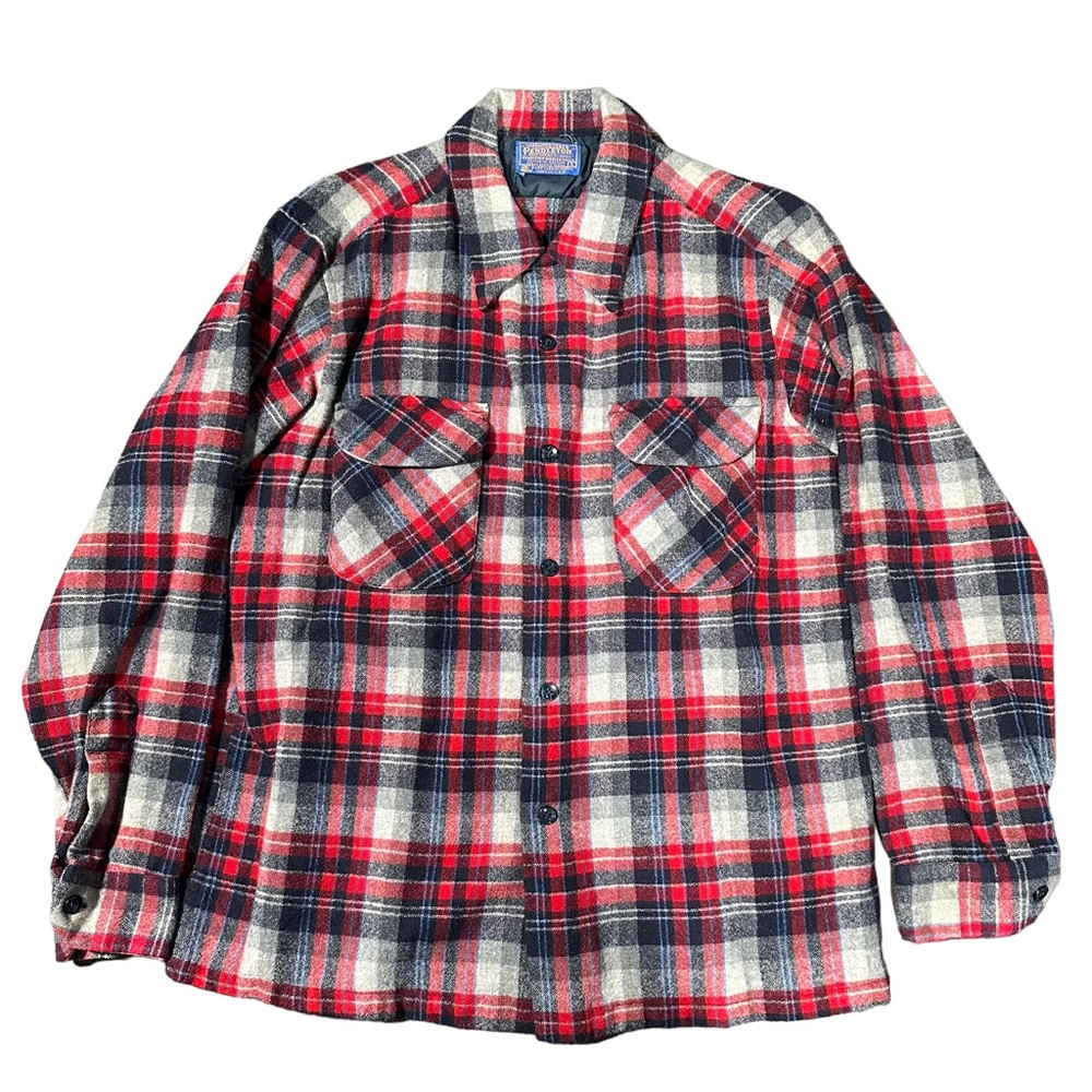 Pendleton Vintage 60s Virgin Wool Plaid Flannel Shirt Size Large